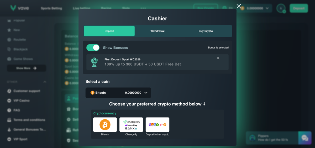 Vave deposit methods
