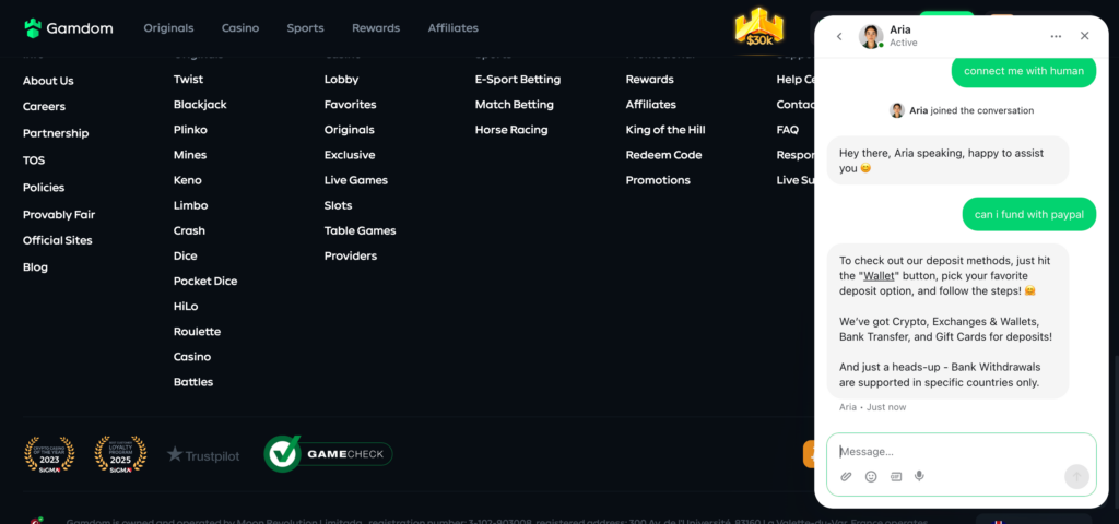 Gamdom support chat