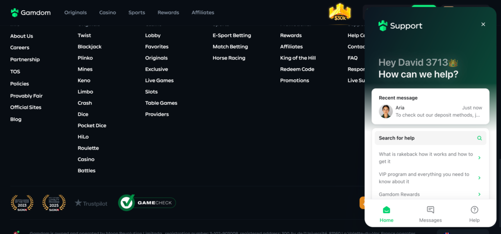 Gamdom support