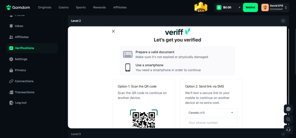 Gamdom KYC verification