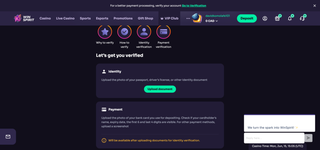 Winspirit verify KYC