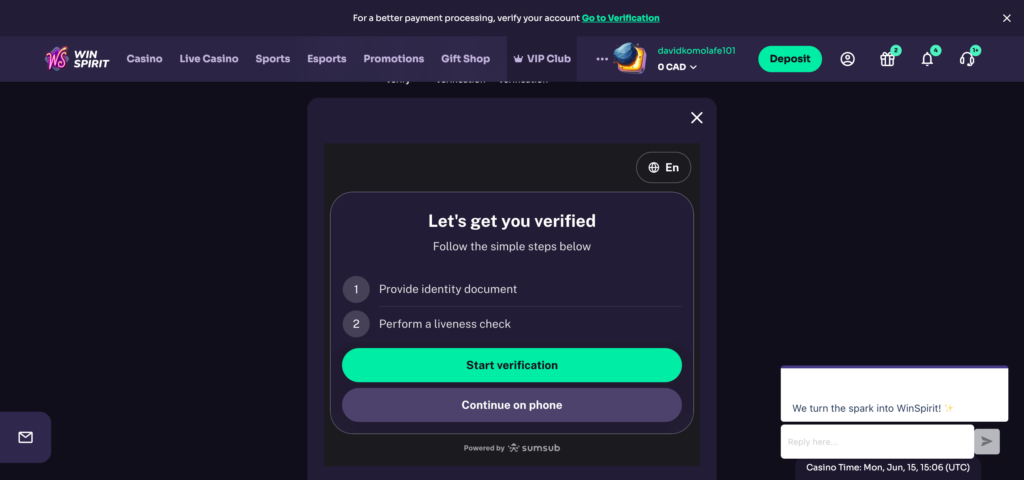 Winspirit Sumsub verify