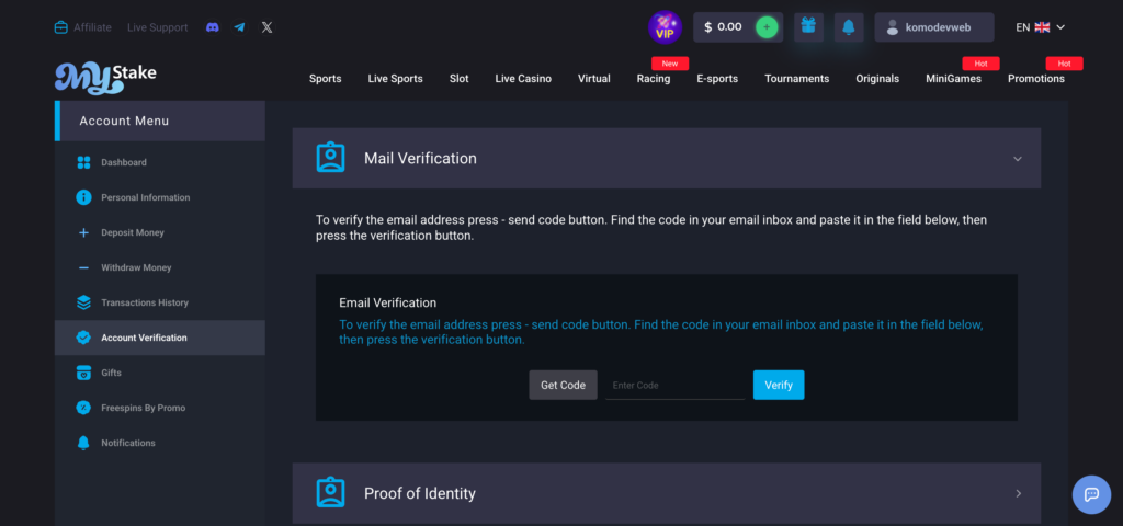 MyStake email verify