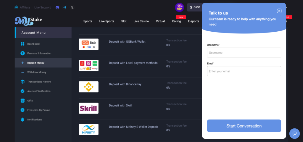 Mystake support input details