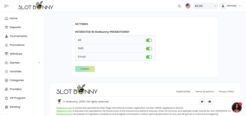 Slot Bunny profile setting