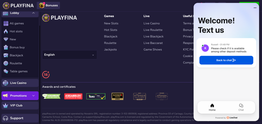 Playfina support