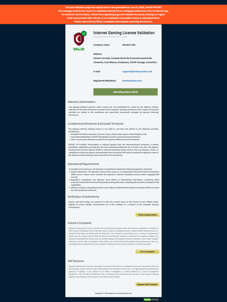 Levelup casino license