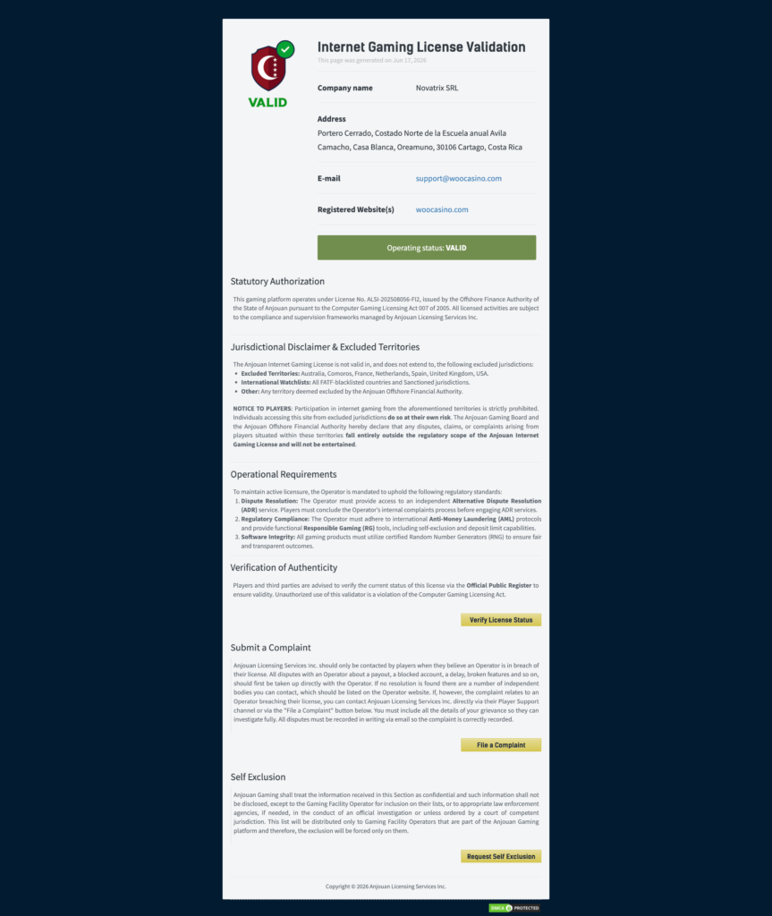 Woocasino license