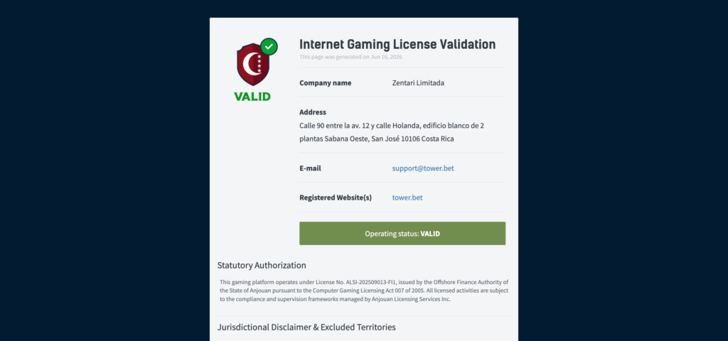 Tower bet license