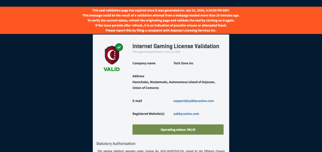 Yabby Casino license