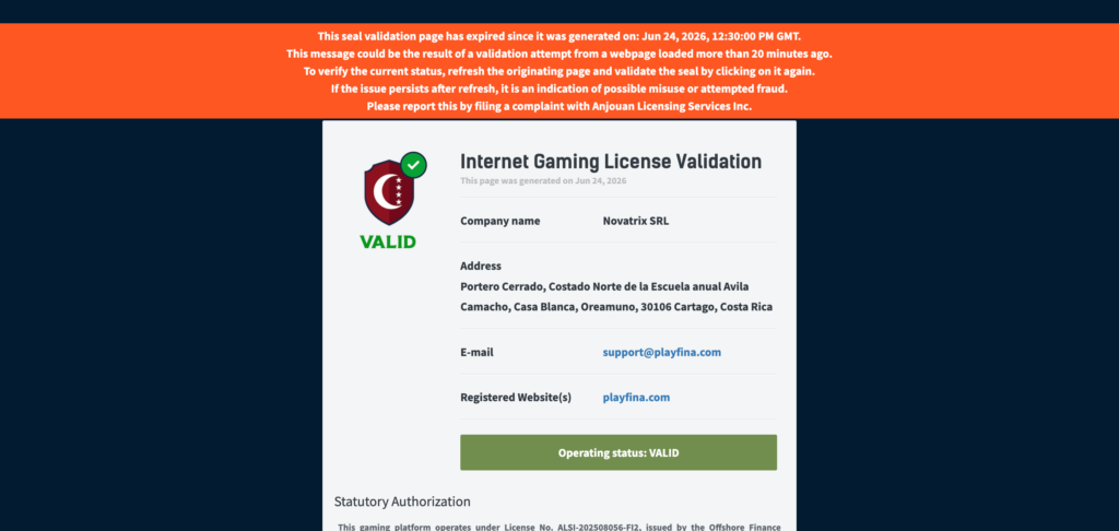 Playfina license