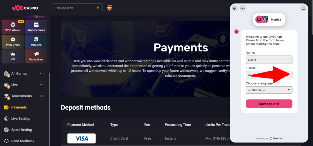 Woocasino support