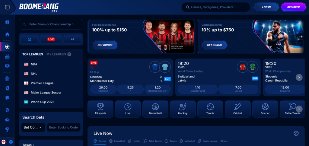 Boomerang Bet sportsbetting page