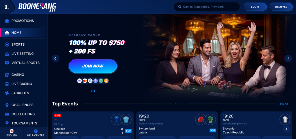Boomerang Bet home page