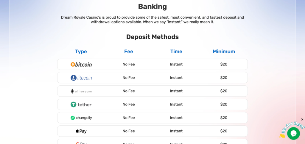 Dream Royale deposit method as seen when testing