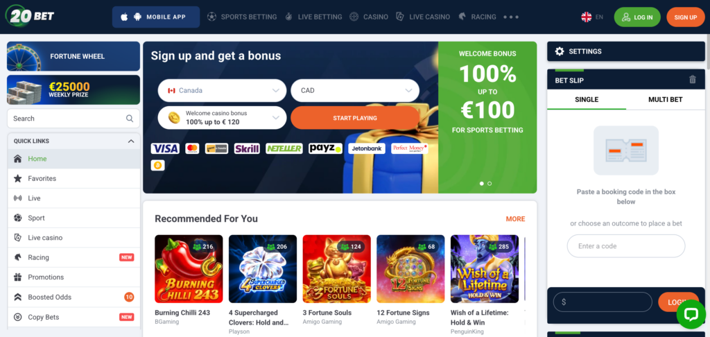 20Bet homepage