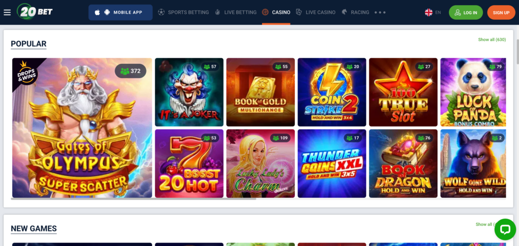 20Bet live casino as seen testing