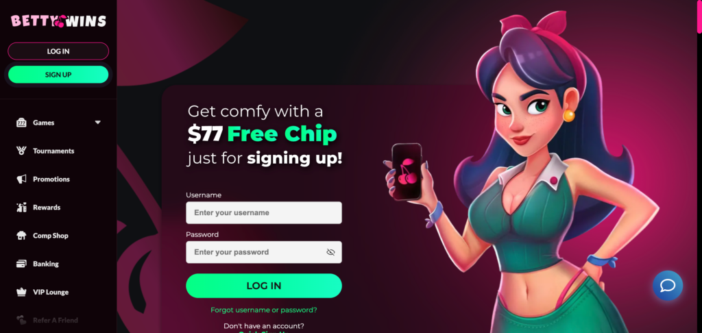 Betty Wins home page 