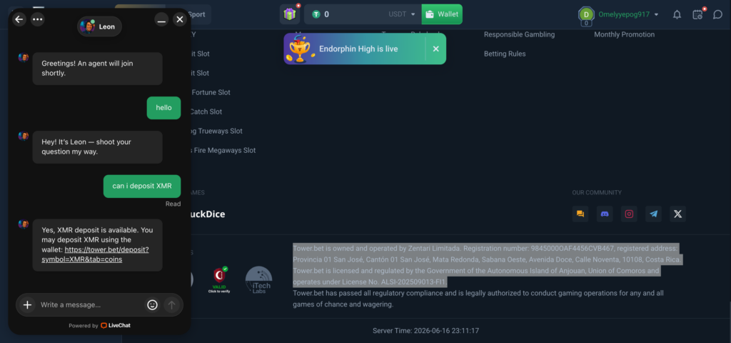 Tower bet support chat