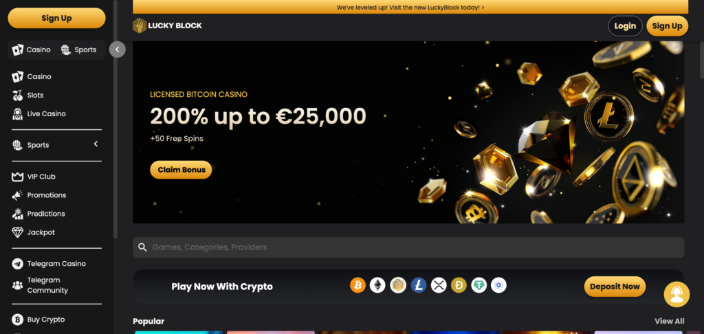 Lucky Block Casino home page