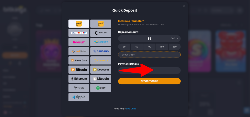 Bitkingz deposit methods