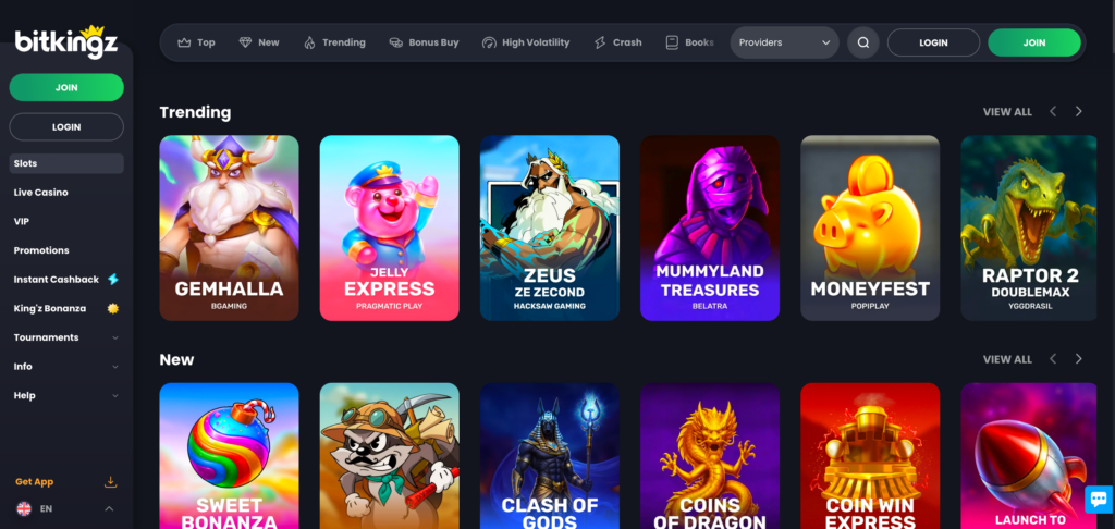 Bitkingz games as seen when testing