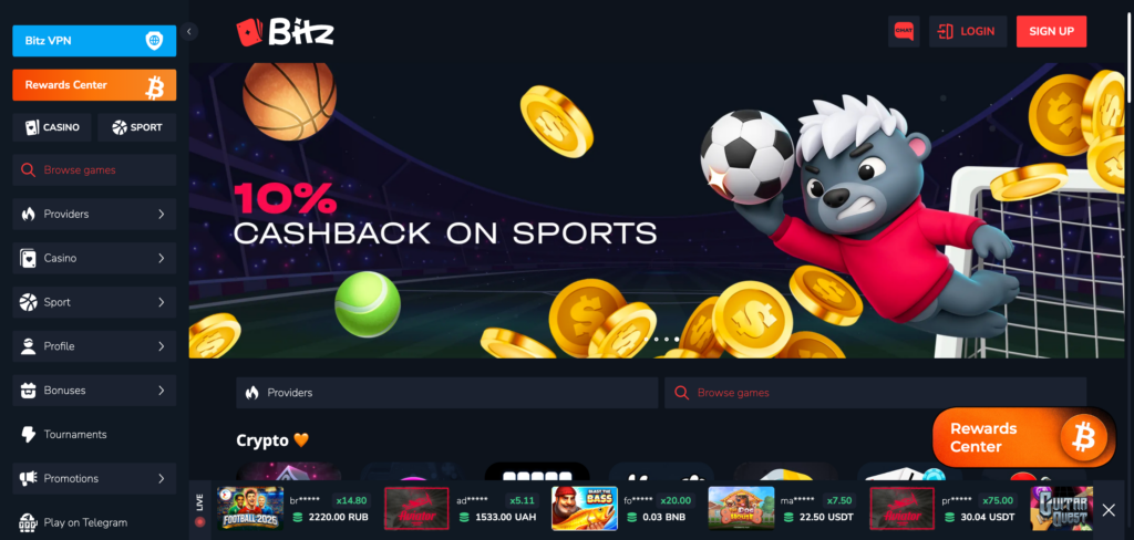 Bitz Casino home page