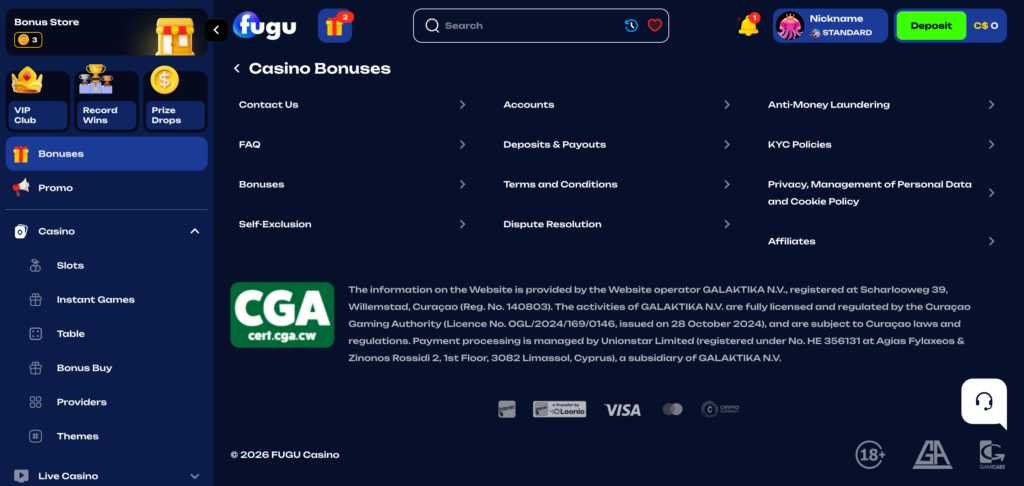 Fugu Casino footer
