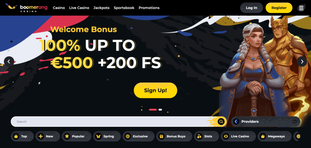 Boomerang Casino home page