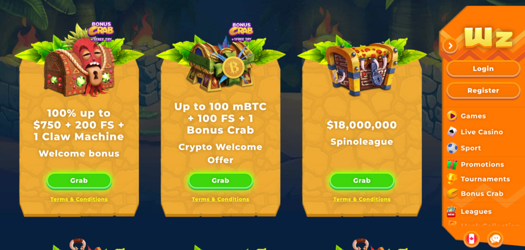 Wazamba promotions as seen when testing
