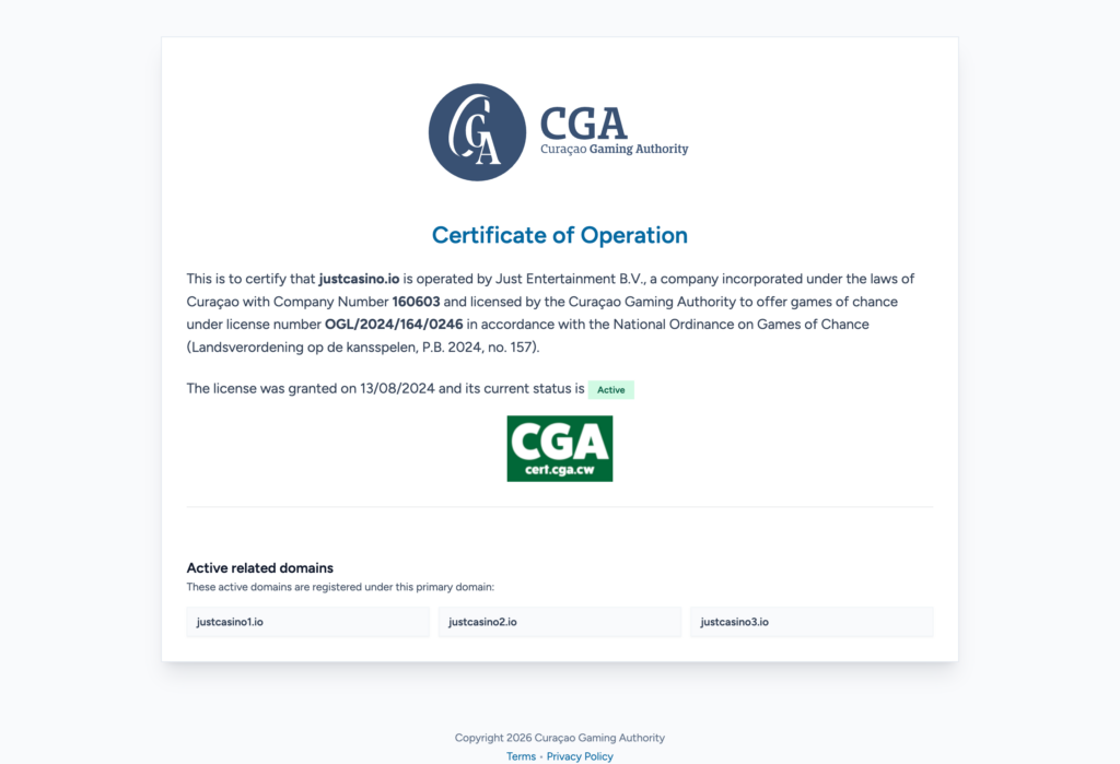 JustCasino.io license