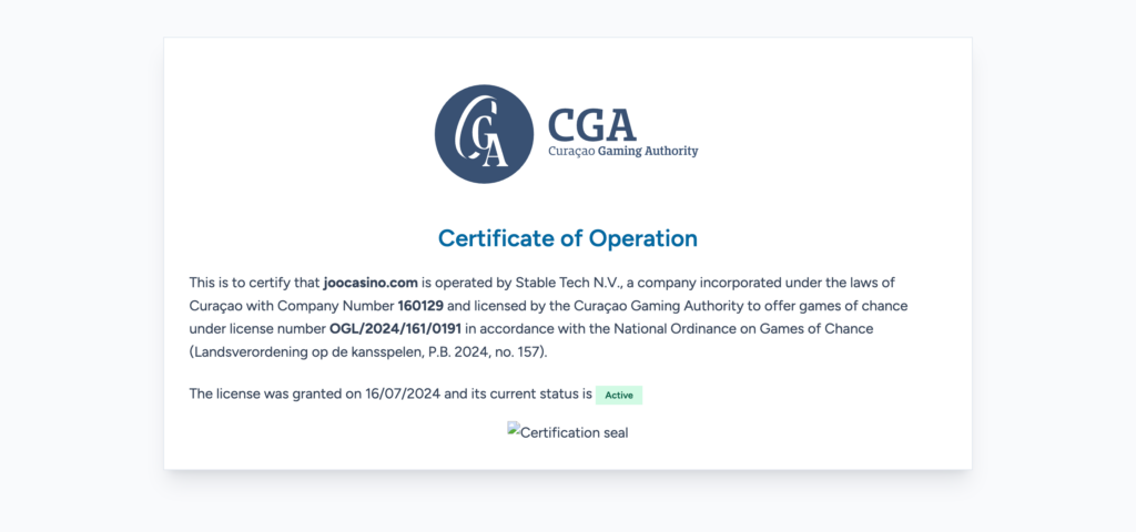 Joo Casino license