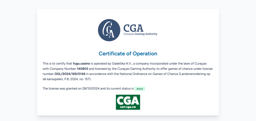 Fugu Casino license