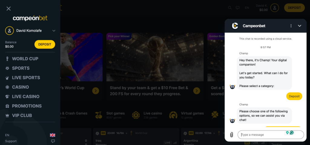 Campeonbet support 
