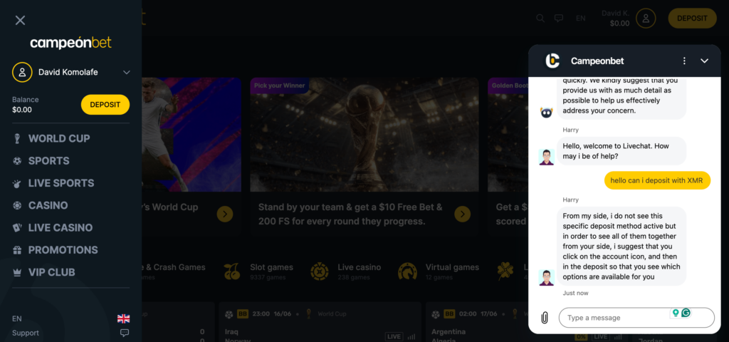 Campeonbet support chat