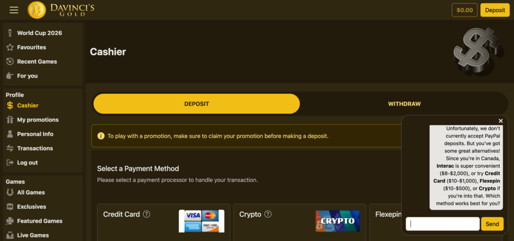 DaVinci s Gold support chat