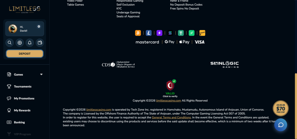 Limitless Casino footer