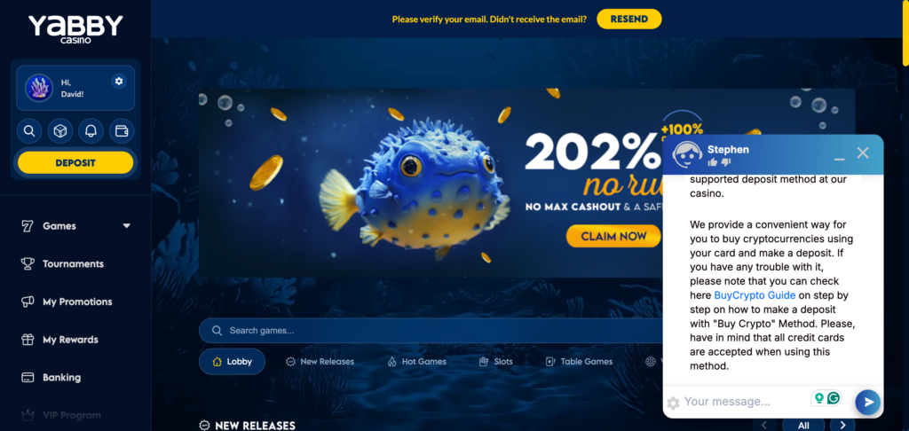Yabby Casino support chat