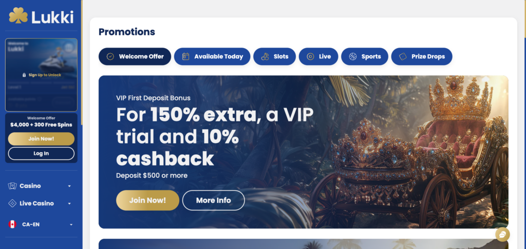 Lukki casino promotion as seen when testing