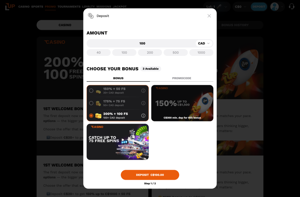 LevelUp Casino deposit