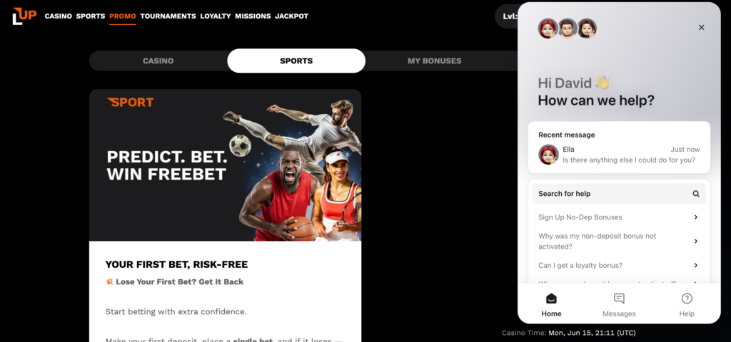 LevelUp Casino support chat