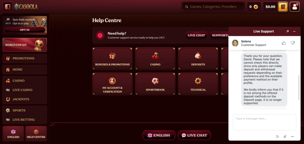 Casoola support chat