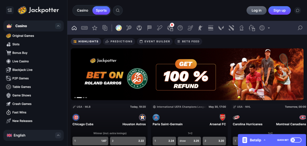 Jackpotter sportsbook sportsbook as seen when testing