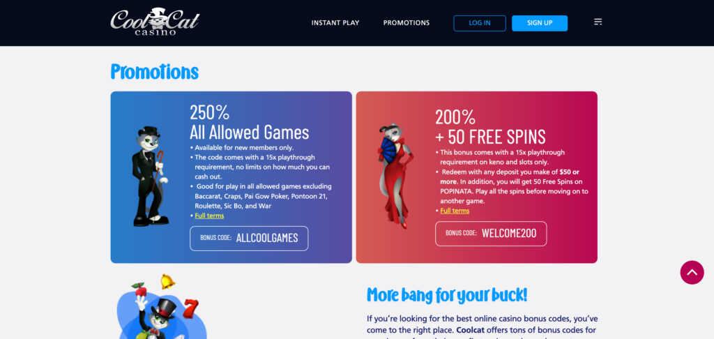 CoolCat Casino promotion as seen when testing