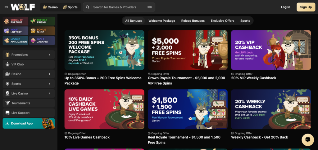 Wolf.io promotions seen when testing