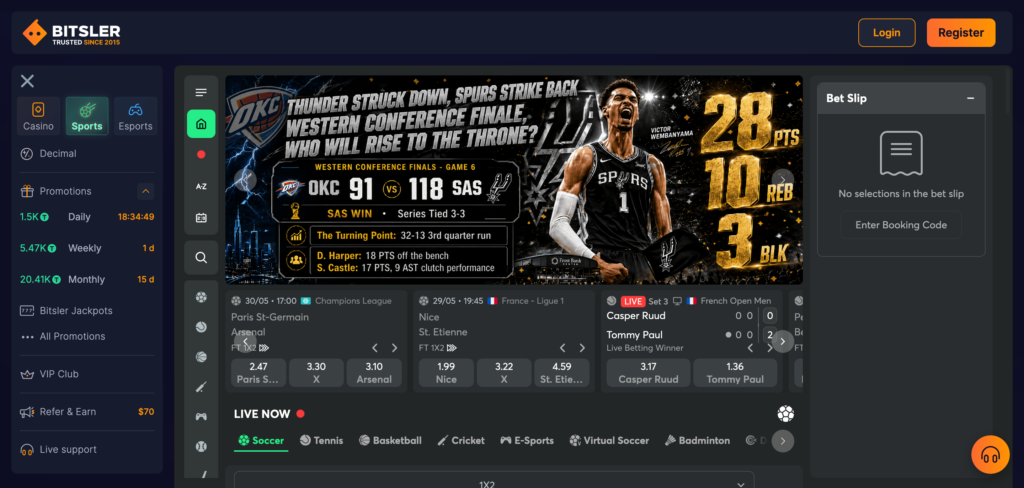 Bitsler sportsbook as seen when testing 