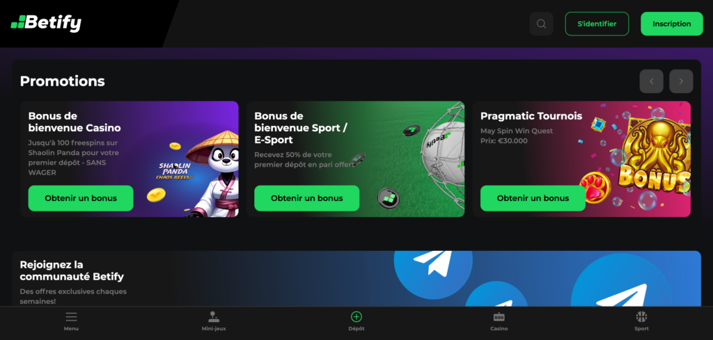 Betify promotions as seen when testing 
