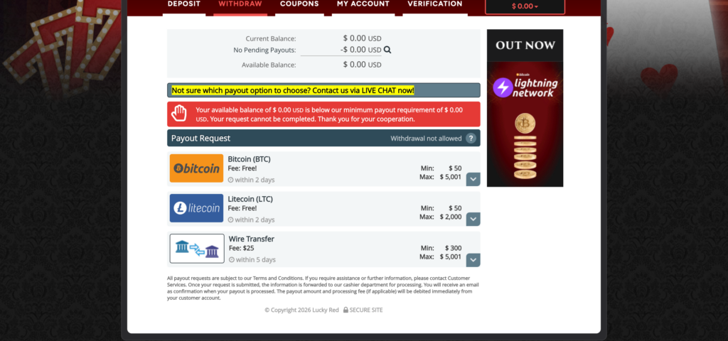 lucky red casino withdrawal method