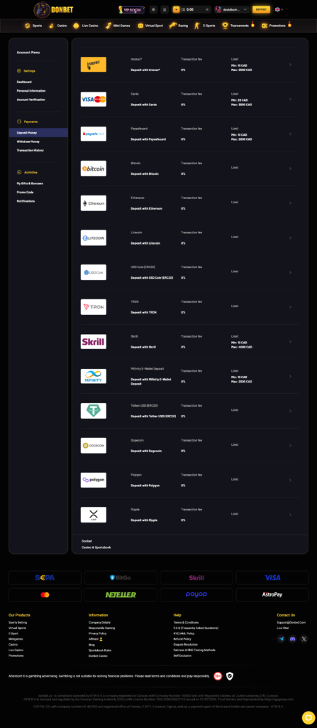 Donbet deposit methods