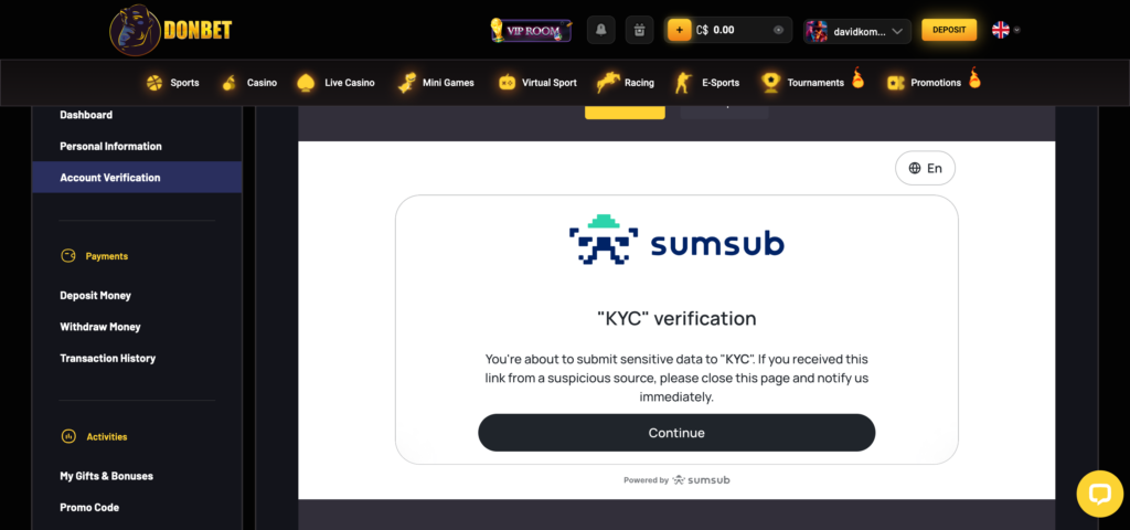 Donbet KYC Sumsub